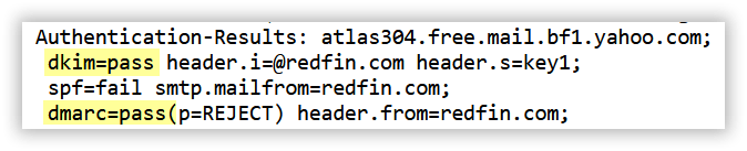 Yahoo Mail: Authentication Results